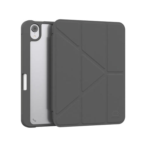 Origo晶透皮紋 筆槽保護殼 iPad mini 8.3吋|A17 Pro (2024)、第六代 (2021) 深灰