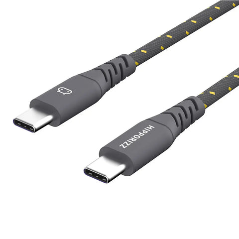 【Hipporizz】CAVO 1.5M USB-C to USB-C 雙色充電傳輸編織線 60W,黑黃色,支援 PD 快充,耐用編織線。