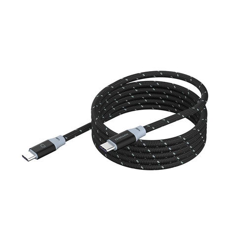 【Hipporizz】CAVO 1.5M USB-C to USB-C 雙色充電傳輸編織磁吸捲線 240W,黑灰色,支援蘋果安卓 PD 快充,磁吸收納。