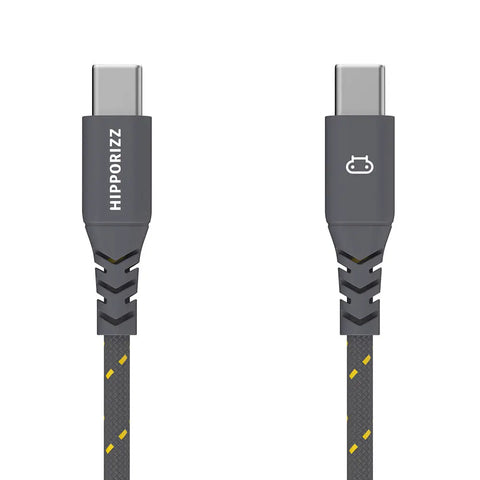【Hipporizz】CAVO 1.5M USB-C to USB-C 雙色充電傳輸編織線 60W,黑黃色,支援 PD 快充,耐用編織線。