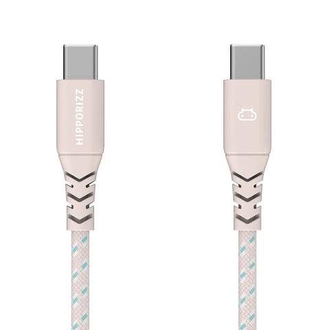 【Hipporizz】CAVO 1.5M USB-C to USB-C 雙色充電傳輸編織線 60W,粉藍色,支援 PD 快充,耐用編織線。