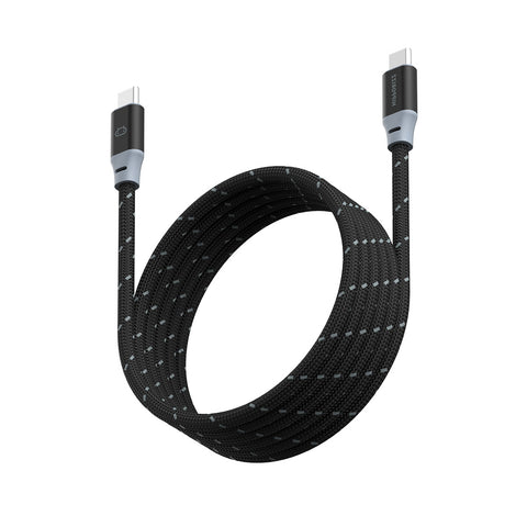 【Hipporizz】CAVO 1.5M USB-C to USB-C 雙色充電傳輸編織磁吸捲線 240W,黑灰色,支援蘋果安卓 PD 快充,磁吸收納。
