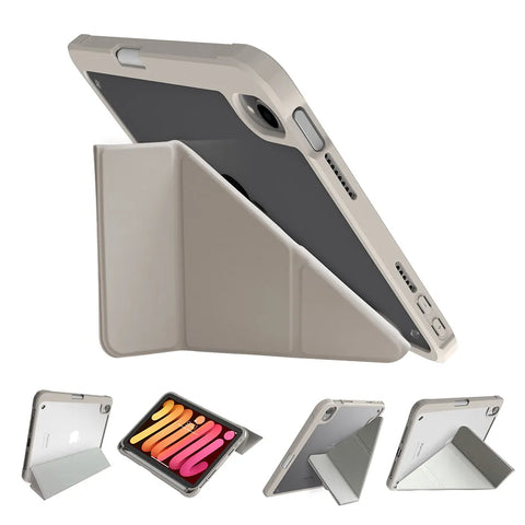 Origo晶透皮紋 筆槽保護殼 iPad mini 8.3吋|A17 Pro (2024)、第六代 (2021) 星光色 多角度支撐