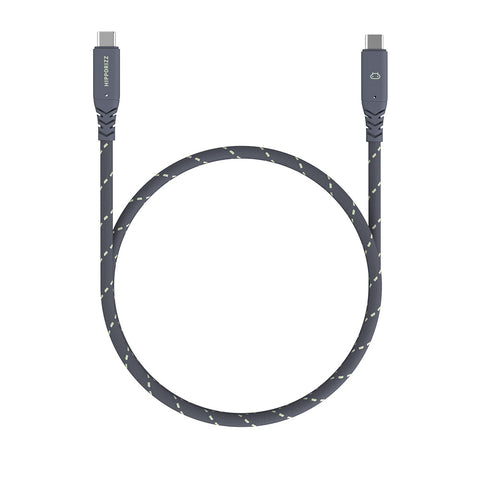 【Hipporizz】CAVO 1.5M USB-C to USB-C 雙色高速傳輸充電編織線 240W USB3.2 20Gbps，支援 PD 快充與 20Gbps 高速傳輸。黑綠色。