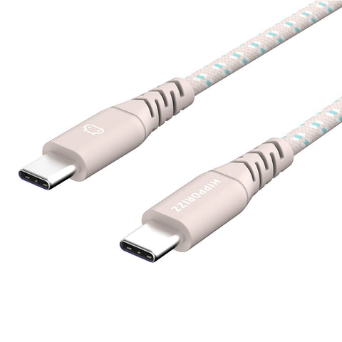 【Hipporizz】CAVO 1.5M USB-C to USB-C 雙色充電傳輸編織線 60W，粉藍色，支援 PD 快充，耐用編織線。