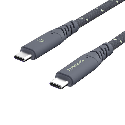 【Hipporizz】CAVO 1.5M USB-C to USB-C 雙色高速傳輸充電編織線 240W USB3.2 20Gbps，支援 PD 快充與 20Gbps 高速傳輸。黑綠色。