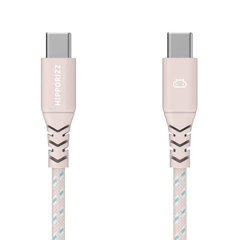 【Hipporizz】CAVO 1.5M USB-C to USB-C 雙色充電傳輸編織線 60W，粉藍色，支援 PD 快充，耐用編織線。