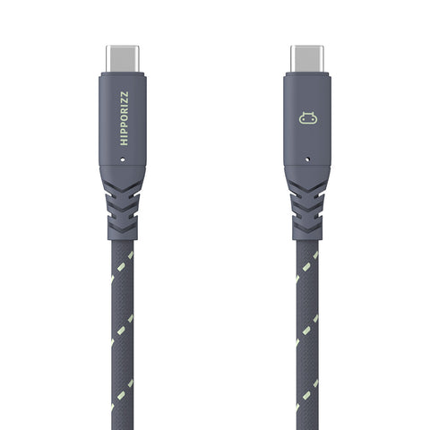 【Hipporizz】CAVO 1.5M USB-C to USB-C 雙色高速傳輸充電編織線 240W USB3.2 20Gbps，支援 PD 快充與 20Gbps 高速傳輸。黑綠色。