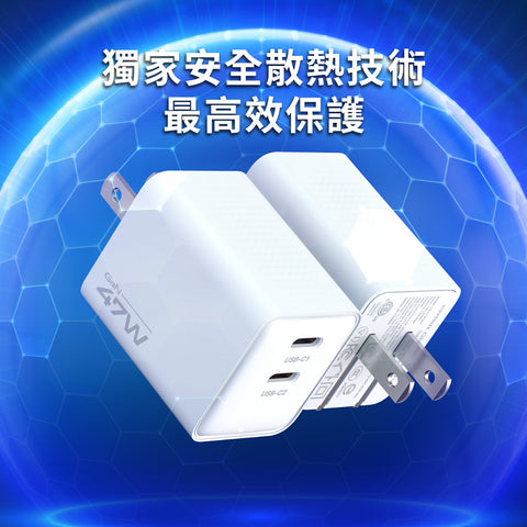 Chargo 47W 氮化鎵快充充電器 獨家安全散熱技術 最高效保護