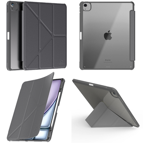 Origo晶透皮紋 筆槽保護殼 iPad Air M2/M3 13 吋 (2024/2025)、Pro 12.9吋 (2020/2021/2022)