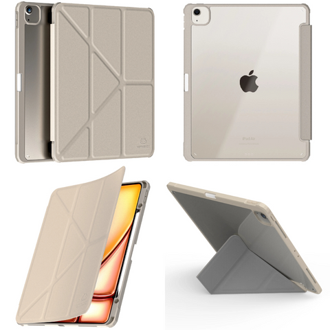 Origo晶透皮紋 筆槽保護殼 iPad Air M2/M3 13 吋 (2024/2025)、Pro 12.9吋 (2020/2021/2022)